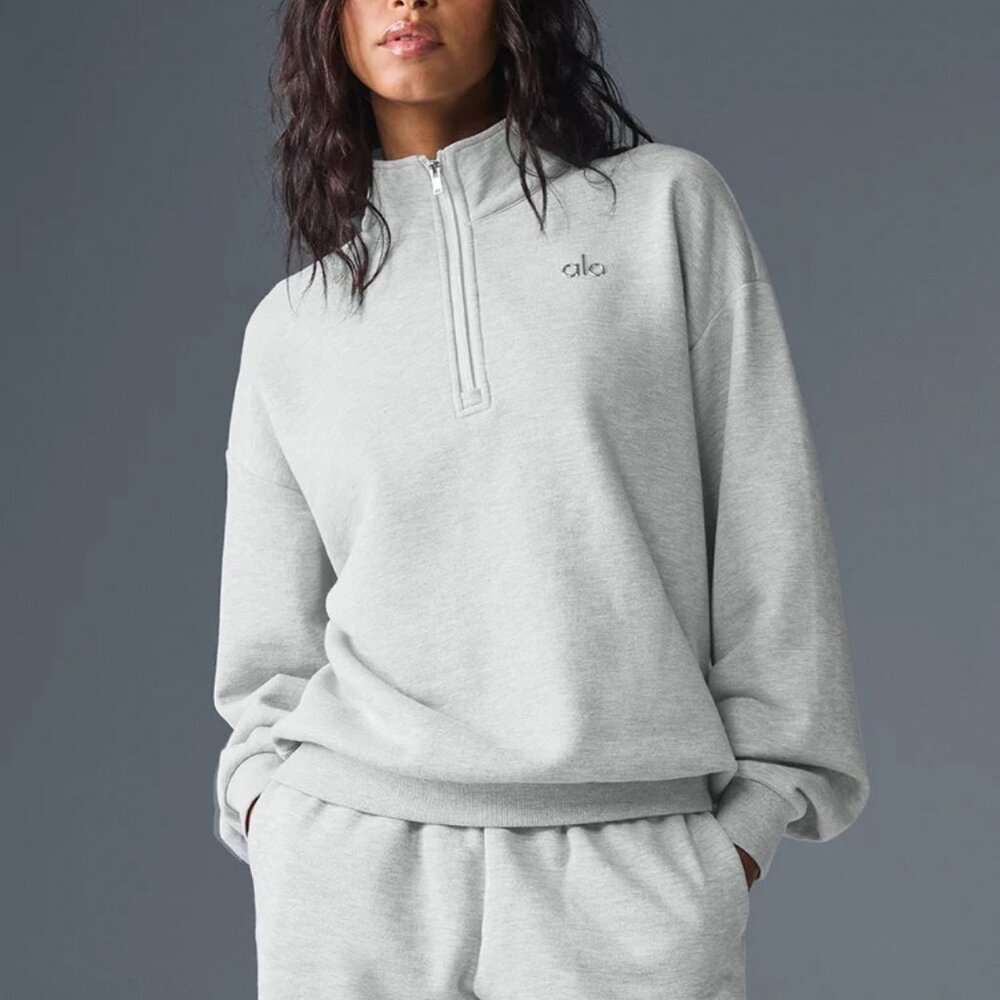 ALO Yoga Accolade 1/4 Zip Pullover, XXS, Athletic Heather Gray